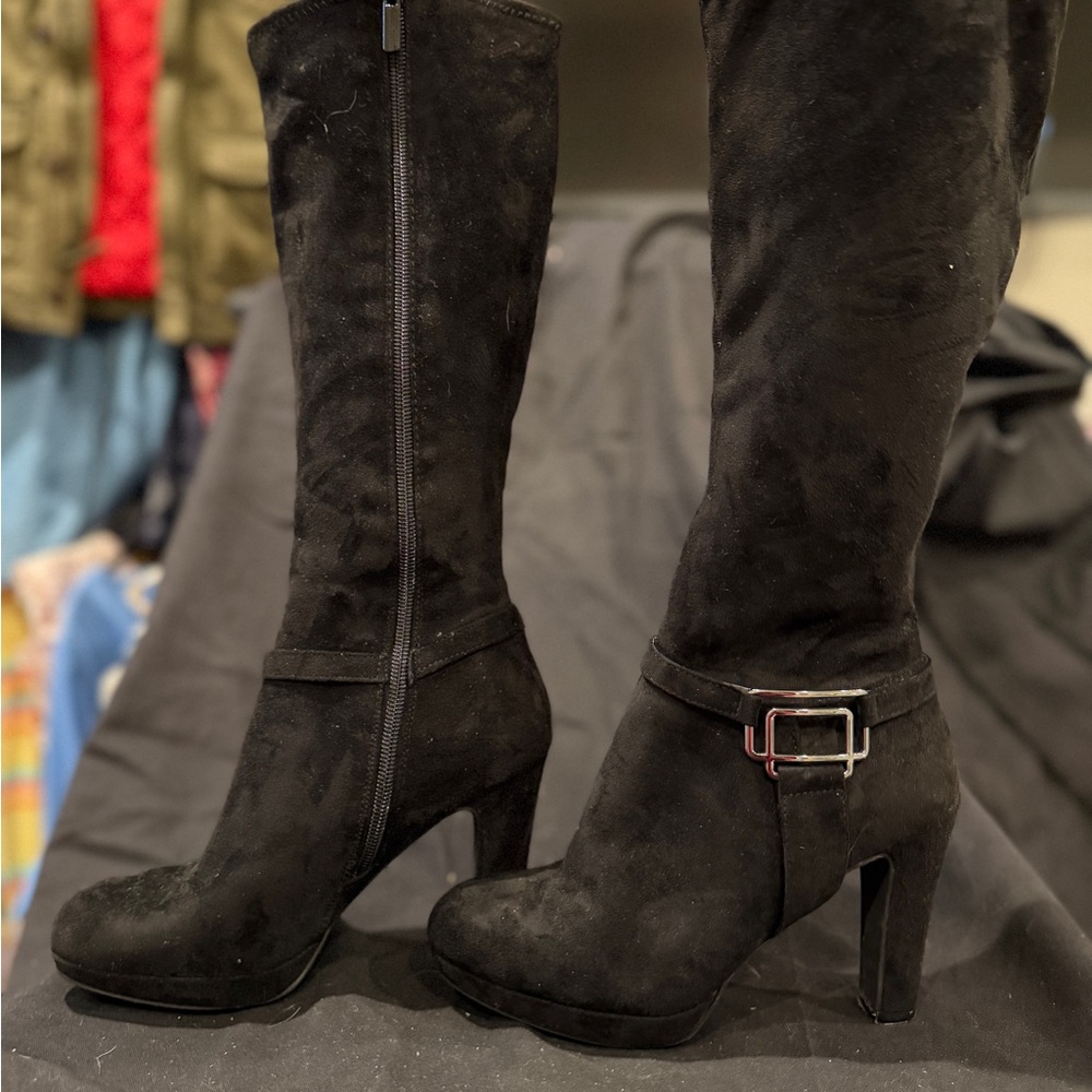 Impo Black Heeled Boots with Buckle Detail